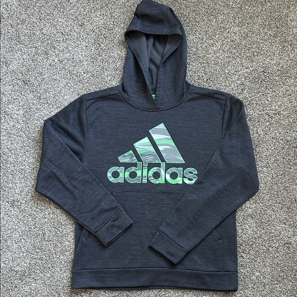 Adidas Youth XL (18-20) Charcoal Hoodie with Green/Gray Logo